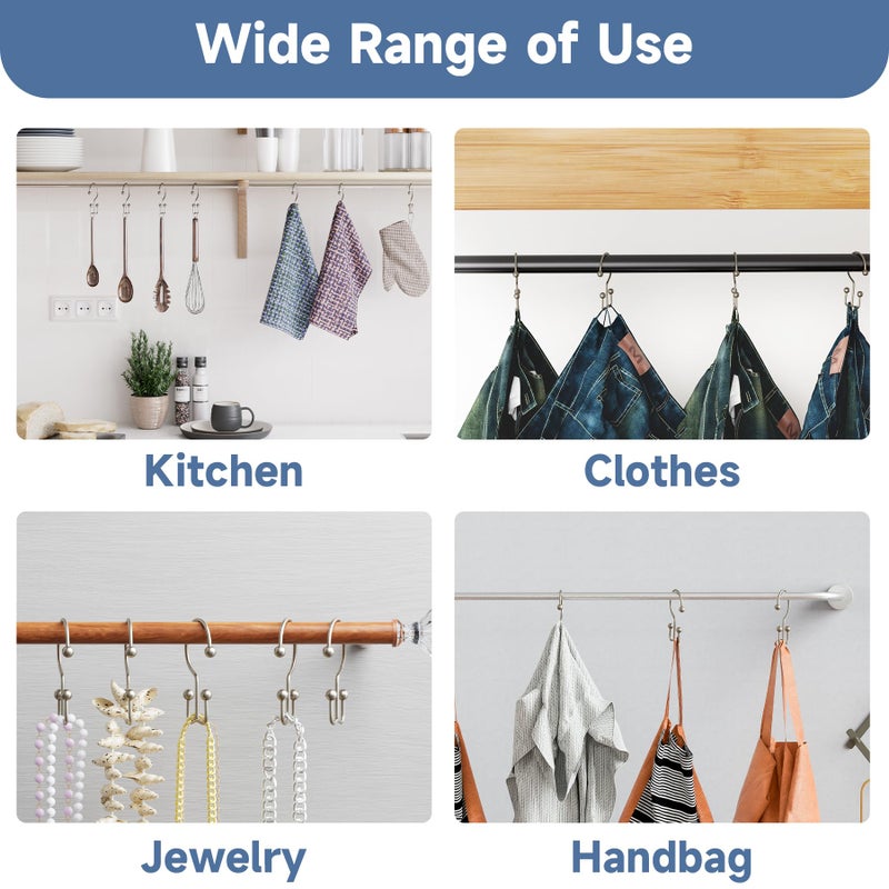 Titanker Shower Curtain Hooks Matte Nickel, Minimalist Simple Double Glide Shower Curtain Rings, Rust Proof Metal Shower Hooks Rings for Bathroom Shower Rods Curtains, Set of 12 Hooks - Image 5